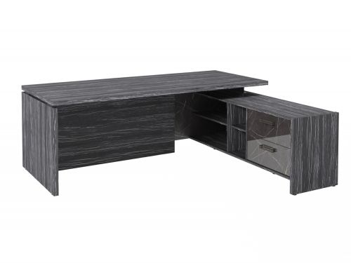 Стол руководителя с опорной тумбой Festus FB-121R.GG 1800x2100x750 (Древесина Графит/Камень Пьетра Гриджиа черный)