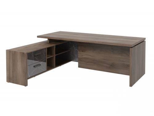 Стол руководителя с опорной тумбой Festus FB-121L.GG 1800x2100x750 (Орех Пацифик Табак/Камень Пьетра Гриджиа черный)