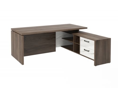 Стол руководителя с опорной тумбой Festus FB-119R.GG 1800x1900x750 (Орех Пацифик Табак/Мрамор Леванто белый)