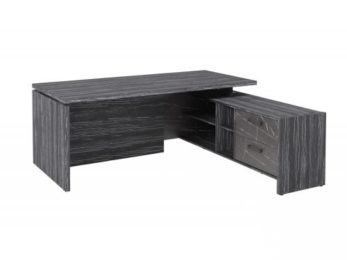 Стол руководителя с опорной тумбой Festus FB-119R.GG 1800x1900x750 (Древесина Графит/Камень Пьетра Гриджиа черный)