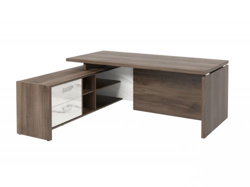 Стол руководителя с опорной тумбой Festus FI-119L.GG 1800x1900x750 (Орех Пацифик Табак/Мрамор Леванто белый)