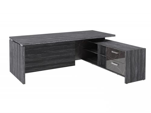 Стол руководителя с опорной тумбой Festus FI-121R.GG 1800x2100x750 (Древесина Графит/Камень Пьетра Гриджиа черный)