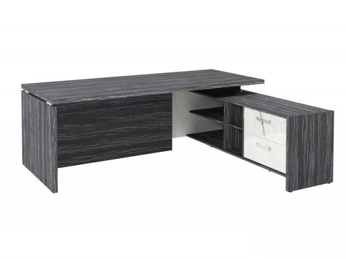 Стол руководителя с опорной тумбой Festus FI-121R.GG 1800x2100x750 (Древесина Графит/Мрамор Леванто белый)