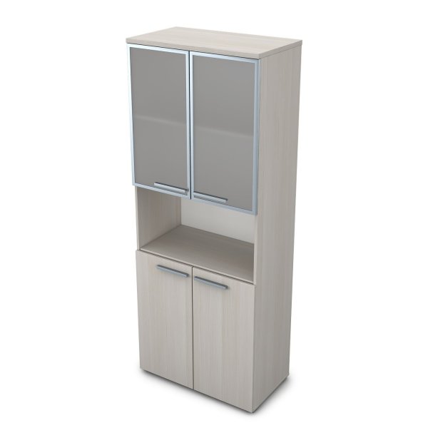 9Ш.005.20 Шкаф высокий со стеклом и нишей (800x450x2045) (Ivory)