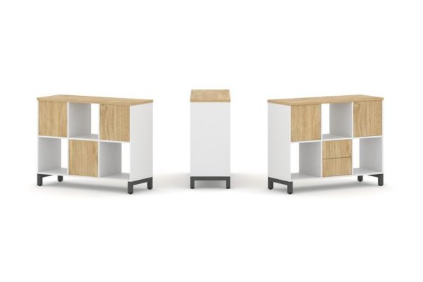Набор стеллажа 1 сторонний, 2 яруса SN.NS-231 (1121х400х881) (Белый/Тиквуд Светлый/Металл Антрацит)