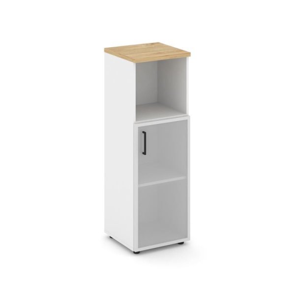 Шкаф средний узкий SN.STU.E-203(R) (400х400х1203) (Белый/Тиквуд Светлый/Сатин)